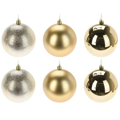Produktbild von 6 x Weihnachtskugeln aus Kunststoff Ø 14 cm gold matt+glanz+glitzer wetterfest für Innen und Außen - Christbaumkugeln – Weihnachtsbaumkugeln