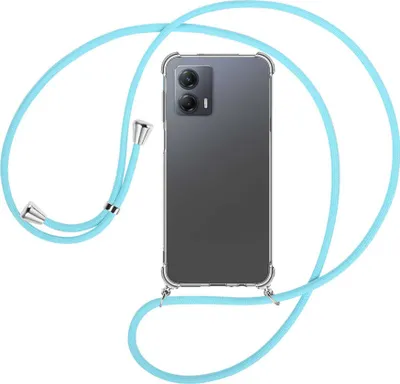 Produktbild von Handykette Backcover-Schutzhülle mit Band (Metall silberfarben) für Motorola Moto G53 5G (6.5'') - himmelblau