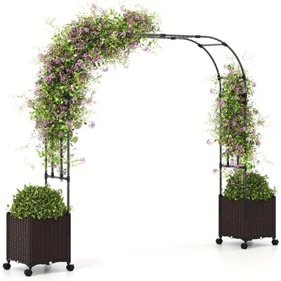 Produktbild von Gartenbogen - Kletterhilfe - Kletterpfahl - Gartenpergola - Kletterpflanzenstütze - Schwarz-Braun - Selbstbewässerungssystem