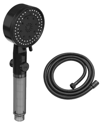 Produktbild von Handbrause, 10 einstellbare Modi, Hochdruck-Wassersparend, Schwarzes Schlauchset
