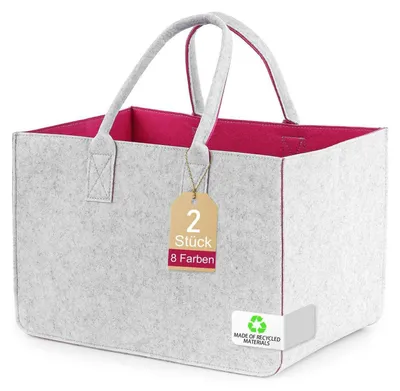 Productafbeelding van Set van 2 boodschappenmanden, vilt, 30 liter, 40x27x27 cm, lichtgrijs-roze