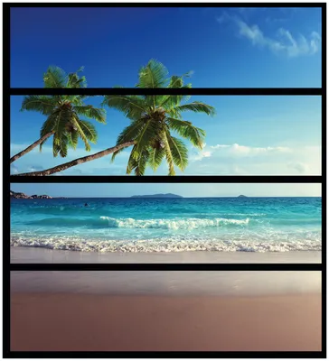 Produktbild von Wallario Möbelfolie / Aufkleber, geeignet für Ikea Malm Kommode mit 4 Schubfächern - Sandstrand auf den Seychellen - Urlaub unter Palmen