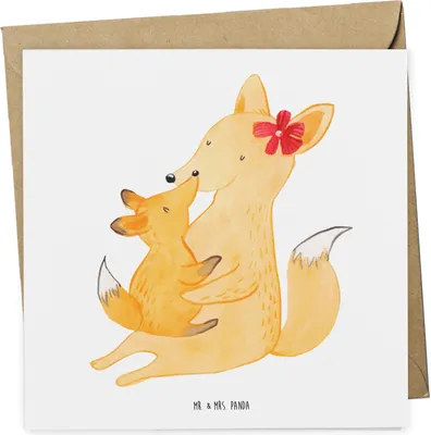 Produktbild von Mr. & Mrs. Panda Grußkarte Fuchs Mama - Weiß - Geschenk, Muttertag, Schoß, faltkarte, anlasskarte, Glückwunschkarte, Mutter, Klappkarte, Lieblingstochter, doppelkarte