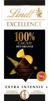 Produktbild von Lindt Excellence 100% Cacao & Orange Extra Intensiv Tafel 50g