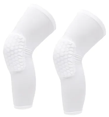 Immagine prodotto di 2PCS Ginocchiera Unisex Manicotto di compressione antiurto allungato a nido d'ape per pallacanestro Bianco M Per altezza 160-175 cm