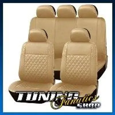 Productafbeelding van Bekleding, ruitpatroon, beige, geschikt voor diverse voertuigen, premium kunstleer, autostoelen