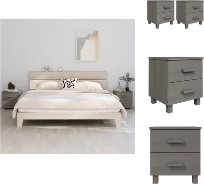 Produktbild von vidaXL Nachttische HAMAR 2 Stk. Hellgrau 40x35x44,5 cm Massivholz -  Nachttische