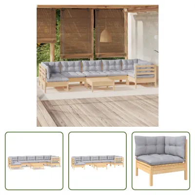 Produktbild von The Living Store 8-tlg. Garten-Lounge-Set mit Grauen Kissen Kiefernholz