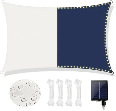 Productafbeelding van Zonnezeil - Waterdicht Rechthoekig met LED-Lichtketting - 3x4m - Wit