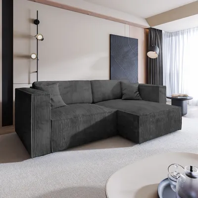 Produktbild von Masseno Ecksofa NERIO P mit Schlaffunktion L-Form, Sofa mit Bettkasten, Wohnzimmersofa, Couch, Soffa, Bettsofa, Couchgarnitur- Grau, POSO 34