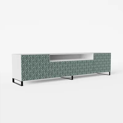 Produktbild von MEBLINI TV-Schrank 200cm Lang - Fernsehschrank - TV Lowboard Industrial - Unterschrank für Fernseher - TV-Unterschrank - TV-Schrank - CALIO - 200x41x53cm - Weiß Matt/Grün Matt