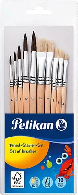 Produktbild von Pelikan Starter - sada štetcov - 10 kusov - plochý, špicatý - veľkosť: 4, 6, 8, 10, 12