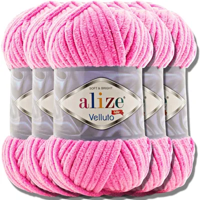 Productafbeelding van Alize 5x 100g Velluto, dikke wol, effen kleur, chenille, geschikt voor haken en breien (Baumwolle Candy | 121)