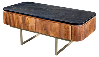 Image de Table basse 110 cm en marbre et bois, design doré, table moderne pour salon - ACHETER MAINTENANT