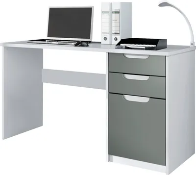Produktbild von Vladon Schreibtisch Logan,  Germany, Bürotisch mit 2 Schubladen und 1 Tür, Weiß matt/Graphit Seidenmatt (129 x 76 x 60 cm)