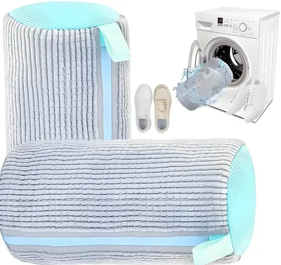 Produktbild von PolkaHome® Schuhwaschbeutel, 2 Stück, wiederverwendbare Waschbeutel für Waschmaschine mit Reißverschluss, Grau – schützt Sneaker und