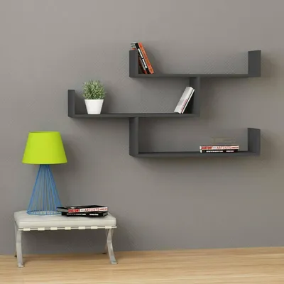 Image de Amang - Étagère, 122x22x67h cm Noir Anthracite, 3 Étagères