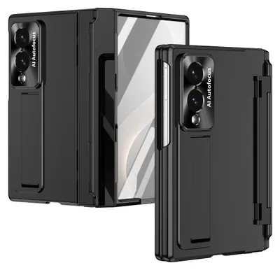 Produktbild von Hülle für Samsung Galaxy Z Fold 8 mit Displayschutz & Objektivschutz Luxus Galvanisierte Ständer Schutzhülle Schwarz