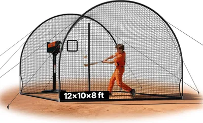 Obrázek produktu pro VEVOR Baseballová klec (půlkruhová) Síť 366 x 310 x 233 cm, přenosná tréninková síť se 4vrstvou polyesterovou tkaninou bez uzlů a otvorem pro nadhazovací stroj, včetně softballové tréninkové sítě