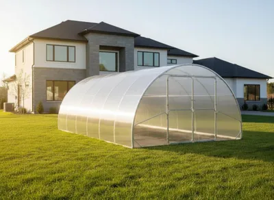 Produktbild von Garten Dream Polycarbonat Gewächshaus "Palace" 4x4m aus Stahl, mit 4mm Polycarbonat. Mit Großen Doppeltüren auf jeder Seite