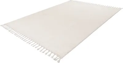 Produktbild von Lalee Tunis Flachwebteppich uni Uni Uni Teppich niedrigflorig mit großen Fransen zeitlos 200x290cm elfenbein off-white
