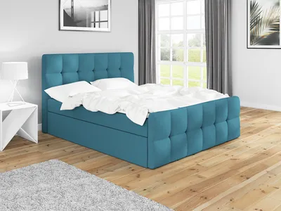 Produktbild von Boxspringbett BERG 160 x 200 mit 2 Bettkästen, Bonell-Matratze und Topper. Farbe: Blau