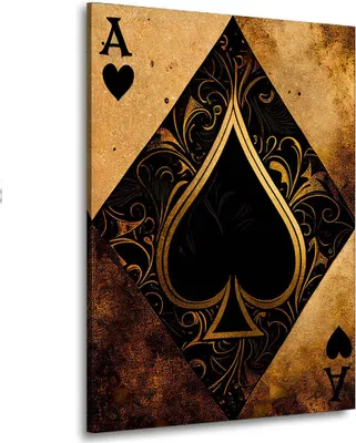 Produktbild von Poker Ass Karte Gold Leinwandbild Wandbild Kunst Deko XL: 120x160x4cm