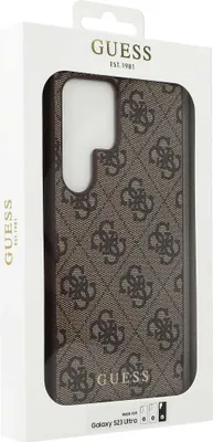 Productafbeelding van Guess telefoonhoesje Guhcs23Lg4Gfbr voor de Samsung S23 Ultra, bruin, met een 4G-logo in goudkleur