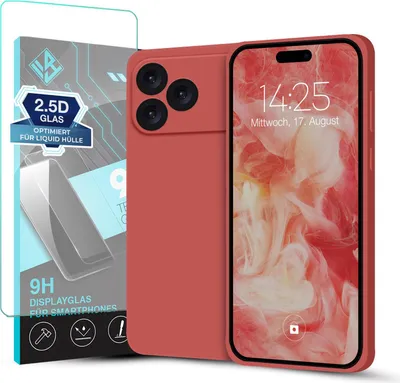 Produktbild von Hülle für Apple iPhone 17 Pro mit 9H Displayglas Displayschutz Plus Case Cover Bumper Silikon Softgrip Schutzhülle Farbe: Rot