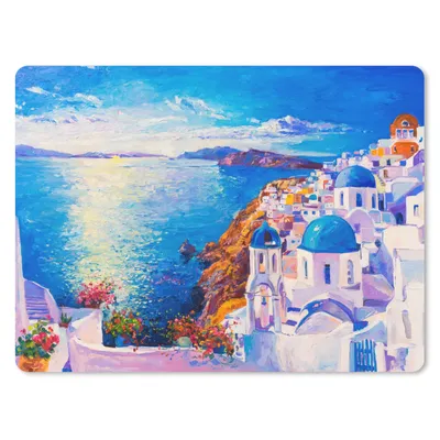 Produktbild von MuchoWow® Mauspad Mousepad Malerei - Griechenland - Wasser - Öl 23x19 cm - Mousepads - Maus Mat - Pad - Mausunterlage - Schreibtischunterlage - Mauspad