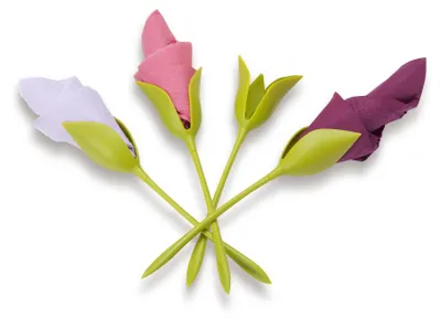Produktbild von PELEG DESIGN - Serviettenhalter Bloom 5 x 20 cm | Edle Tischdekoration in Blumenform | 4er Set in grün | Weiße Servietten inklusive