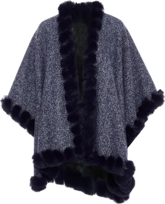 Image de Poncho tricoté FRAULLY pour femmes - bleu marine, M