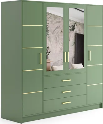 Produktbild von ALTDECOR Kleiderschrank mit Spiegel BALA und selbstschließenden Flügeltüren 196 x 200 cm - Grün