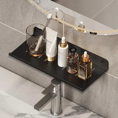 Produktbild von PromoHome® Wandregal für Badezimmer – 2 Stück schwarze Regale, stabil und einfach zu montieren