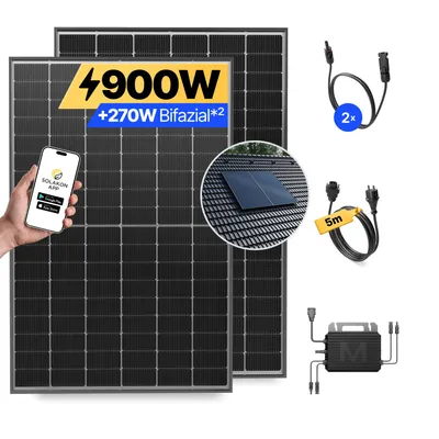 Produktbild von Balkonkraftwerk 900W Solaranlage mit Ziegeldach Halterung (Paarmontage) Steckerfertig Komplettset Photovoltaik Anlage 800W, Kabellänge: 5m, Solakon