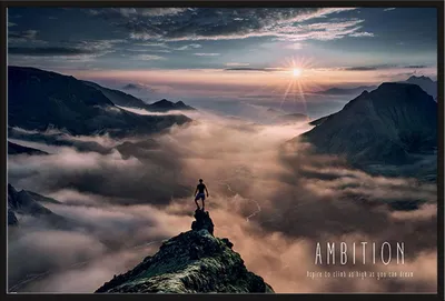 Immagine prodotto di Poster motivazionale - Ambizione + cornice a incastro, Shinsuke® Maxi in plastica nera, lastra in acrilico