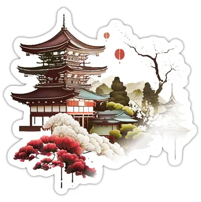 Produktbild von Spreadshirt Japanische Tempelromantik Mit Blütenzauber Sticker Aufkleber, 10 x 10 cm, Weiß glänzend
