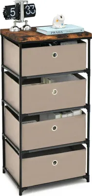 Image de Commode en tissu à 4 tiroirs pour le rangement de la chambre, 42 x 33,5 x 84,5 cm