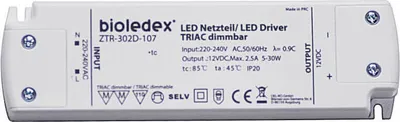 Produktbild von Bioledex 5-30W 12V DC LED Netzteil dimmbar TRIAC, 230VAC zu 12VDC Trafo