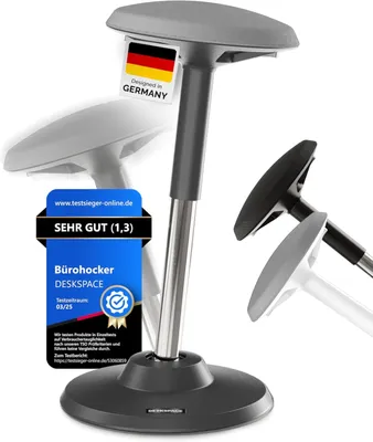 Produktbild von DESKSPACE Motion Ergonomischer Sitz- & Stehhocker 57-83 cm - Höhenverstellbarer Bürohocker & Stehhilfe mit extra Breiter Standfläche & Sitz, Stehstuhl