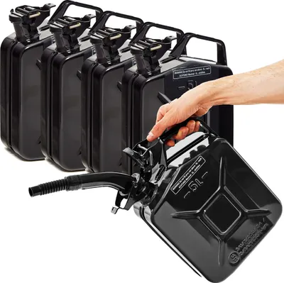 Produktbild von BW® Kraftstoffkanister Metall Benzinkanister 5x 5 Liter mit Ausgießer - Schwarz RAL 9005 - UN-Zulassung - Hergestellt in Europa