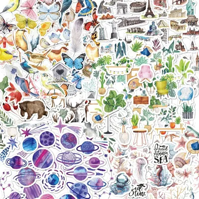 Produktbild von Scrapbooking Sticker Set Vintage Aufkleber 240 Stück Natur Pflanzen Tiere Planeten für Sammelalbum Basteln Laptops