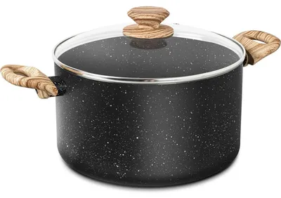 Image de Casserole antiadhésive de 24 cm, 5,8 L, avec couvercle en verre, compatible induction, couleur noire