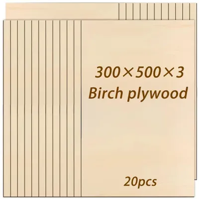 Zdjęcie produktu dla Sklejka lipowa – płyta sklejka do cięcia laserowego – 20 sztuk – 300 x 500 mm – grubość 3 mm – do grawerowania, cięcia, malowania i modelarstwa