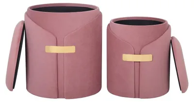 Image de Lot de 2 poufs de rangement Forcet en velours rose antique