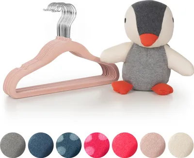 Produktbild von Blumtal 50er-Set Kleiderbügel für Kinder mit Samtbezug - Kinderkleiderbügel platzsparend, Baby Kleiderbügel samt für Kinderkleidung und Babykleidung, 360° drehbar, Puderrosa