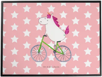 Produktbild von Mr. & Mrs. Panda Schreibunterlage Einhorn Radfahrer - Rot Pastell - Geschenk, Konfetti, Tischunterlage, tischschutz, schreibtischunterlage, Bike, schreibtischunterlagen