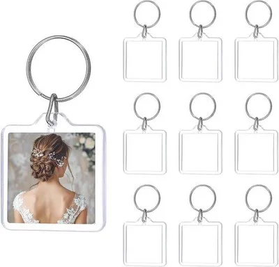 Immagine prodotto di Portachiavi con cornice in acrilico trasparente (10 pezzi), quadrati, 4,1 x 4,1 cm. Ideali per personalizzare accessori fotografici.
