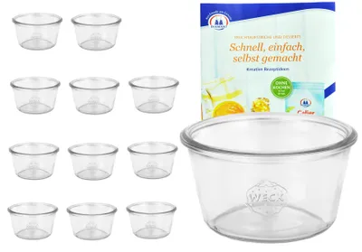 Produktbild von 12er Set Weck Sturzgläser 290ml nieder, 1/5L Gläser inkl Gelierzauber Rezeptheft von Diamantzucker