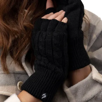 Produktbild von Damen Fingerlose Handschuhe mit Zopfmuster - Schwarz